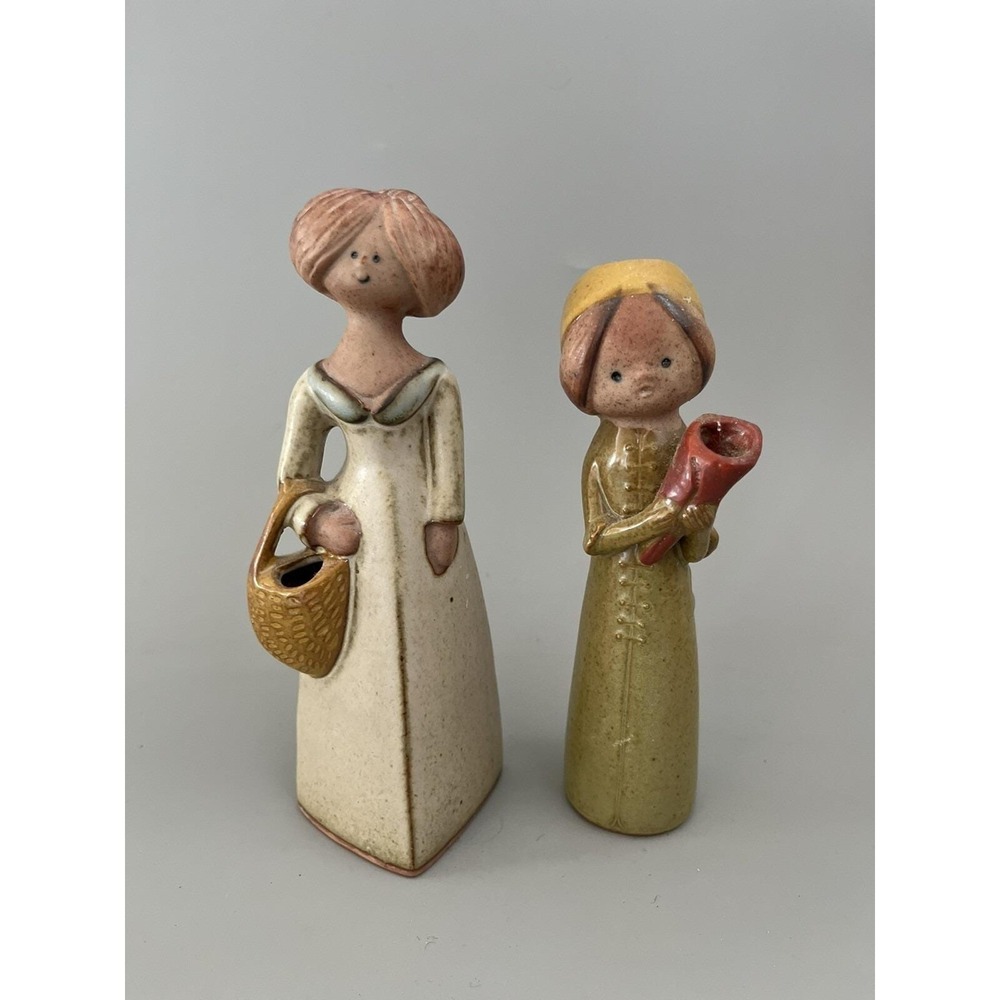 Vintage UCTCI Japan Stoneware Pottery Figurines Ladies w/ Flower Pot & Basket